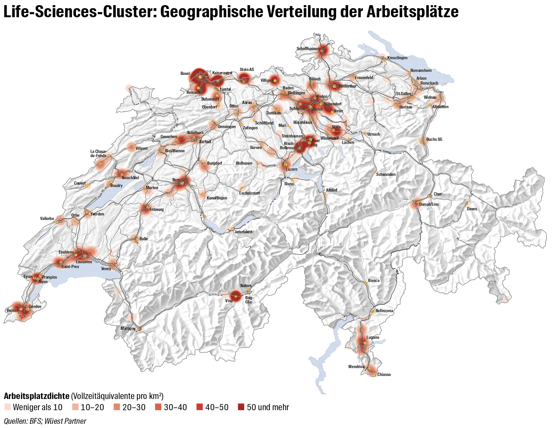 Die Cluster von Life Sciences in der Schweiz.