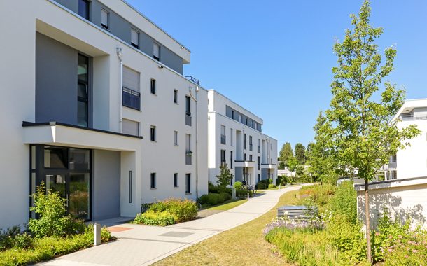 Residential area with apartment buildings in the city, Europe