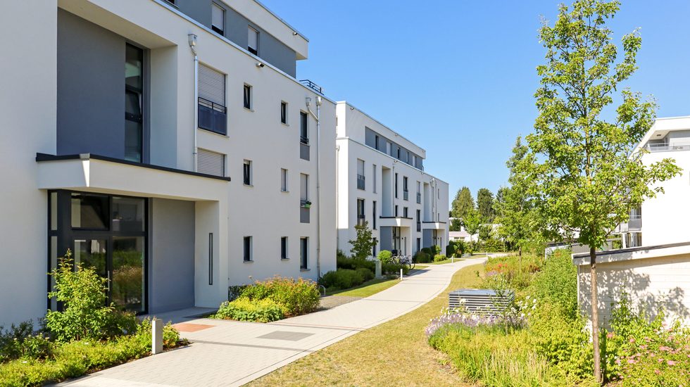 Residential area with apartment buildings in the city, Europe